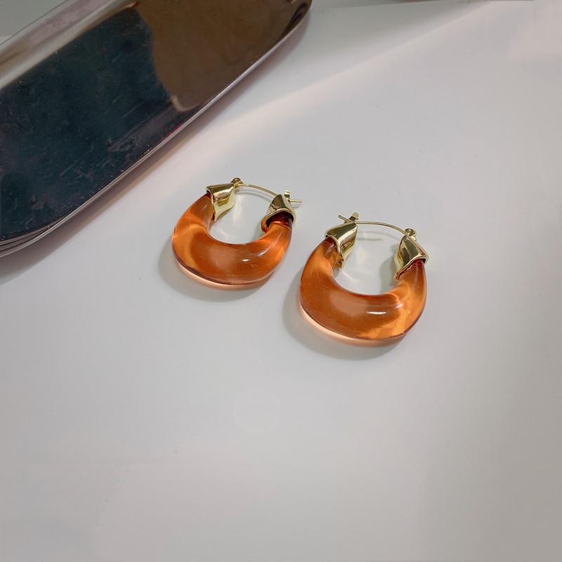 

New Fashion Transparent Resin Geometric Hoop Earrings For Women Statement Gold Color Ear Buckle Hoops Zircon oorbellen Gift помаранчевий