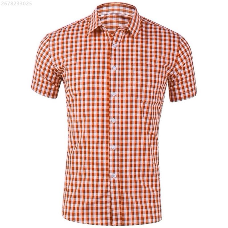 Men's shirt short-sleeved shirt Hawaiian style red and blue plaid lapel casual breathable non-iron vacation street wear XS-6XL