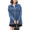 Jachetă de damă din denim cu rever retro, stil european, croială largă, mânecă lungă, pentru primăvară-toamnă