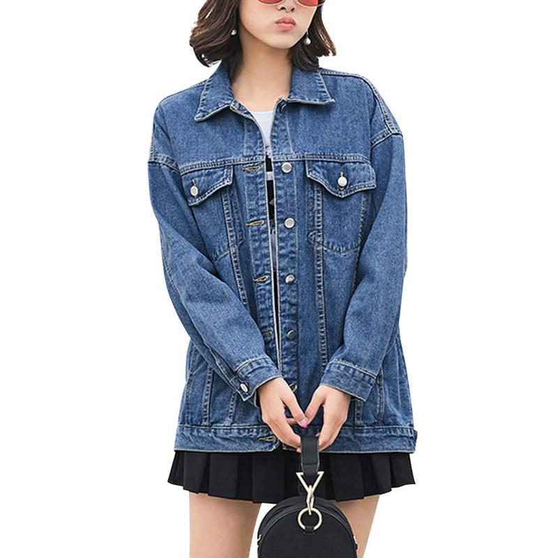 Jachetă de damă din denim cu rever retro, stil european, croială largă, mânecă lungă, pentru primăvară-toamnă