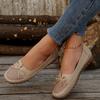 Dames beige flats med ankelkjedelignende dekorasjon - Slip-on sko med lukket tå, overdel i PU ekte skinn og polstret innersåle - Hverdagssko for alle årstider