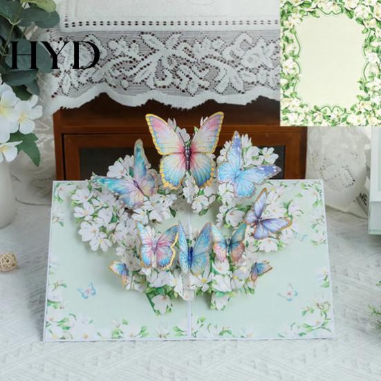 Handmade Greeting Card Foldable 3D with Envelope Decorative Artistic Birthday Gift Fly-out Holiday Blessings Message Space