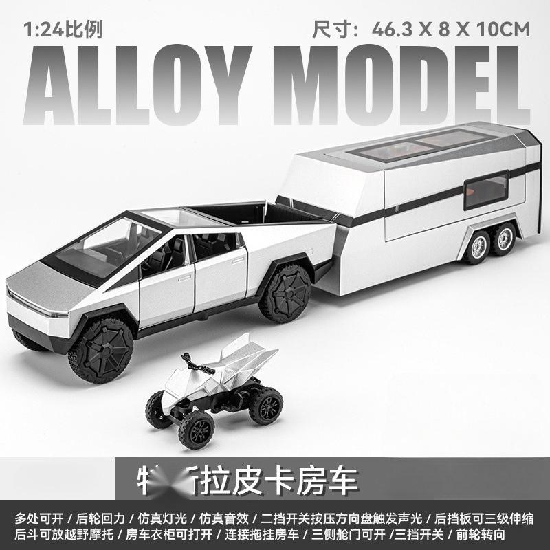 

1:24 Tesla Cybertruck Pickup Trailer Alloy Car Model Diecasts Metal Toy Off-road Vehicles Truck Model Sound and Light Kids Gifts
