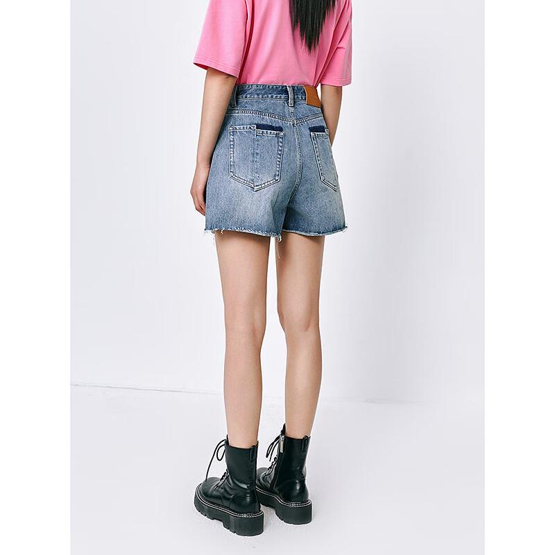 Peacebird Women's High-Waist Distressed A-Line Denim Shorts