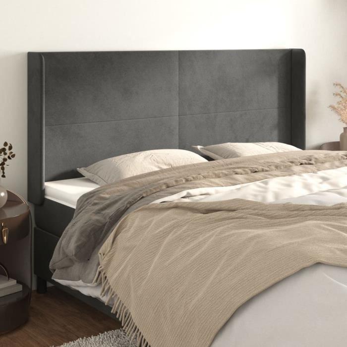 VidaXL Tête de lit avec oreilles Gris foncé 163x16x118-128 cm Velours3119355