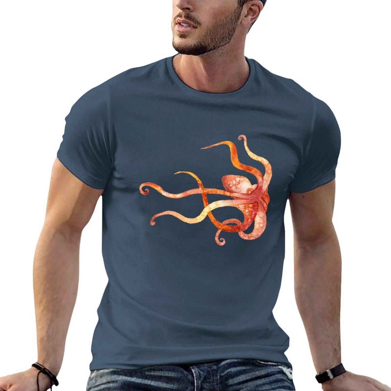 Watercolor Octopus Red And Orange Tshirt Funny T Shirts Unisex Funny T Shirts Cotton Unisex T Shirts For Unisex Tshirt S