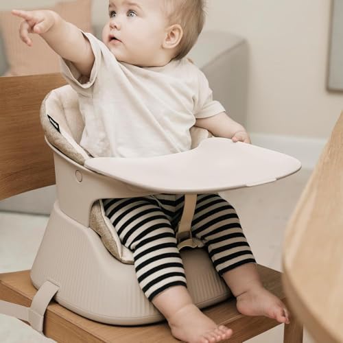 HANNIE Booster Chair (White Sand) - Portable, Foldable, and Stylish for Babies 6 Months to 5 Years Old, Authentic Japanese Product