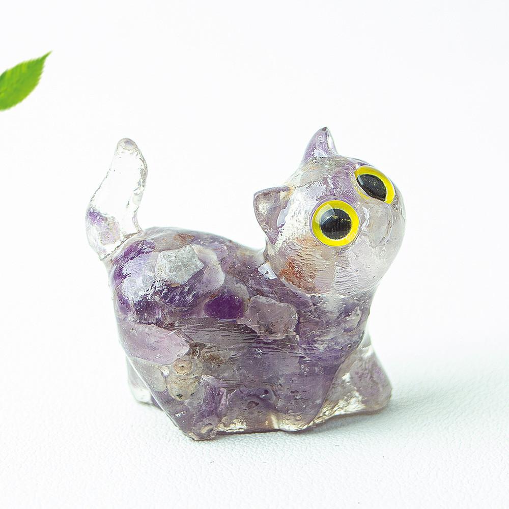 Figurine Artistique en Résine Chat de Cristal Faite à la Main avec un Design Dynamique Pour la Décoration Intérieure et les Cadeaux
