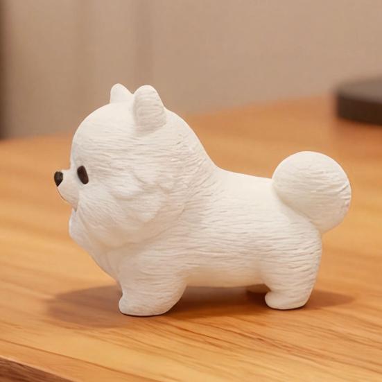Nordic Style Decoration 3D Printing Dog Ornament, White Matte Texture Fluffy Figurine, Durable Playful Sculpture Mini Size Statue, for Home
