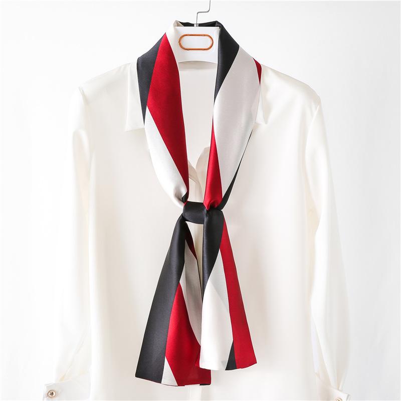Hijab Real Long Silk Women Print Elegant Neck Scarves Hair Head Ribbon Tie Bag Handle Decoration Foulard Collar Kerchief