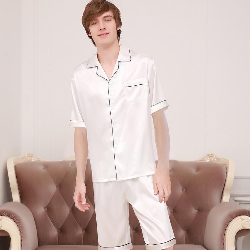 Silk Couple Pajamas Set: Ice Silk, Short Sleeve, Plus Size for Men & Women, Spring/Autumn