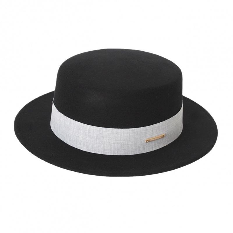 Hat Women's Autumn and Winter Flat Top Hat Wool Felt Hat British Retro French Elegant Fashion Versatile Warm Hat