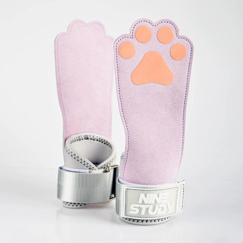 

Dog Paw Shape Professional Women s Hard Pull Assist Belt Cowhide Palm Protector Pull Up Dumbbell Fitness Horizontal Bar Gloves рожевий