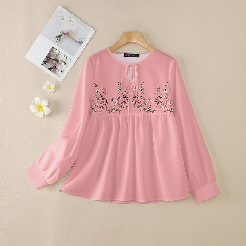 ZANZEA Women Casual V-Neck Loose Long Sleeve Print Blouse