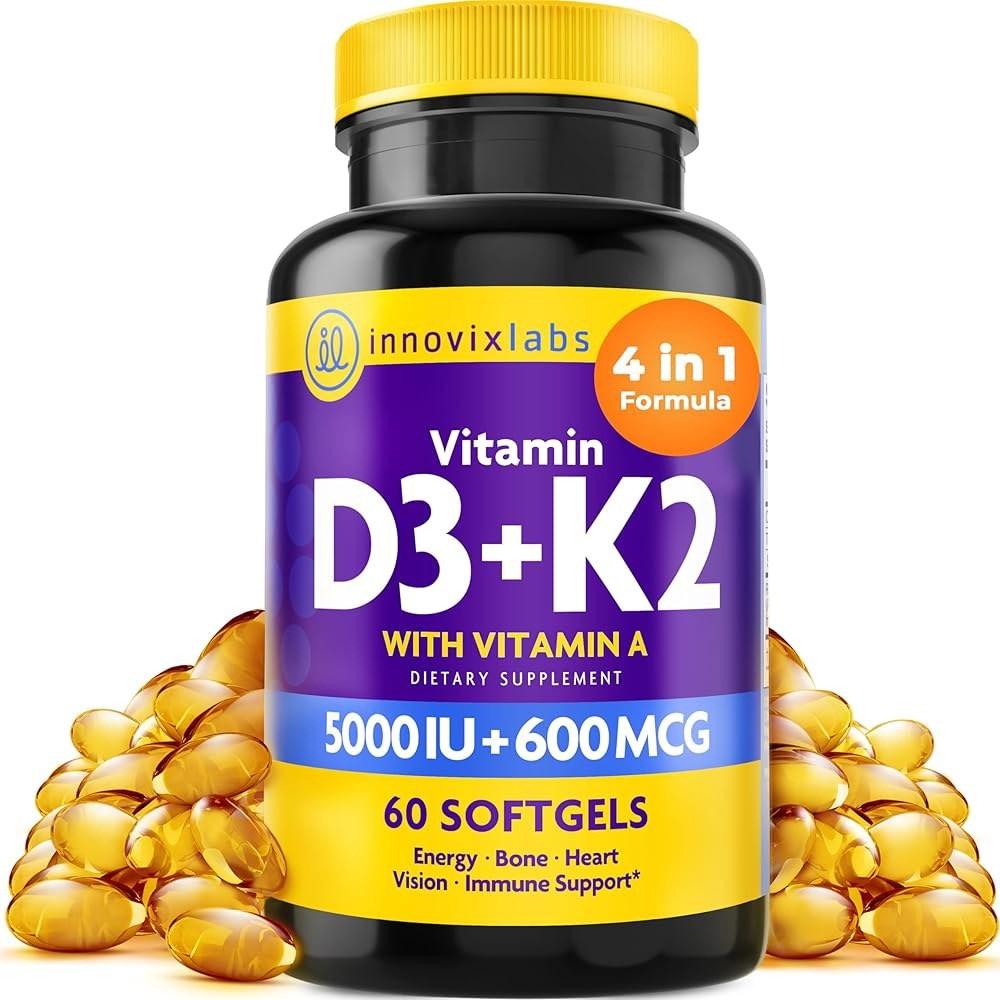 Count Pack Innovix Labs D3 - 5000 IU D3 and 600mcg MK4 and MK7 Bone Immunity for Maximum Calcium Absorption 60 of 1 1 pcs