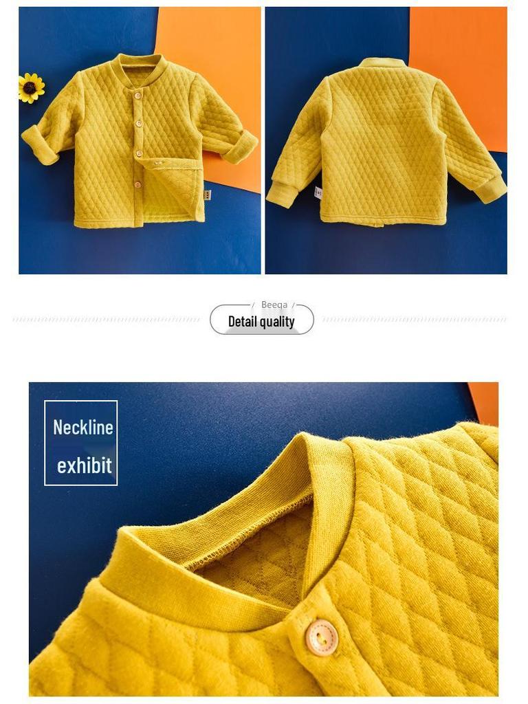 Baby Quilted Long-Sleeve Top: Unisex Three-Layer Autumn/Winter Underwear Pajamas