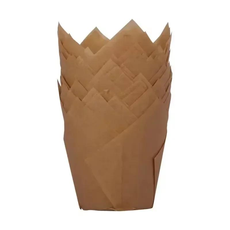 50 ks papírových kelímků na tulipánový dort, dezertní muffin, plamenné kelímky, jednorázové pečení, odolné vůči vysokým teplotám a oleji, papírový tácek