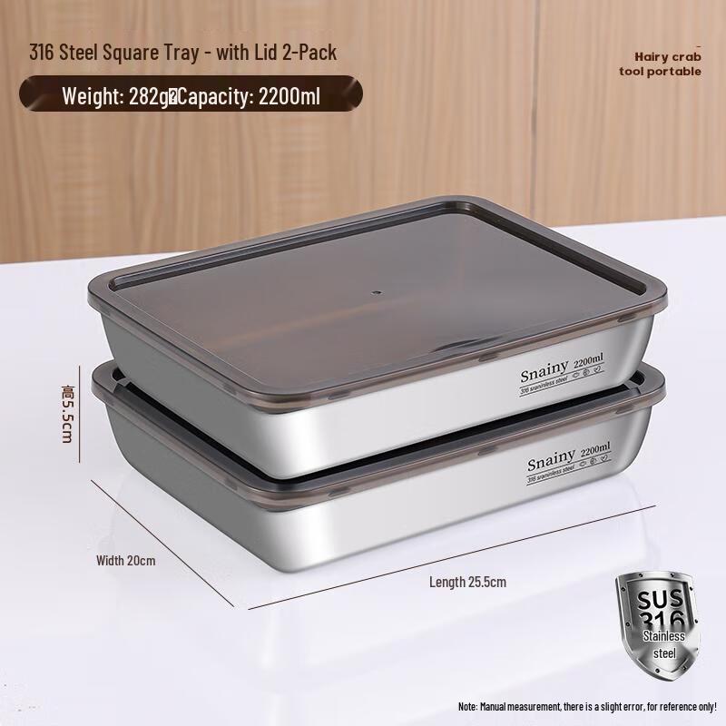 

Vango 2-Piece 316L Stainless Steel Food Storage Container Set with Black Lids