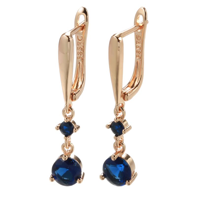 Kinel Long Blue Zircon Drop Earrings For Women Rose Gold Color Dangle Earring