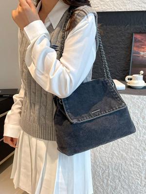 2025 Denim-Tote im koreanischen Stil: Große Kapazität, lässige Schulter-/Umhängetasche für Studenten