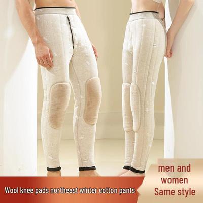 Warme Damen-Fleecehose aus Wolle und Baumwolle - Kamelhaar, weich und superdick, lockere Passform für mittelalte und ältere Damen, mit Kniepolstern, ein Winter-Must-Have.