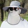 Men's Outdoor Sun Protection Hat Removable Face Cover Breathable Fishing Bucket Hat Wide Brim Labor Sunshade Cap for Hiking Camping