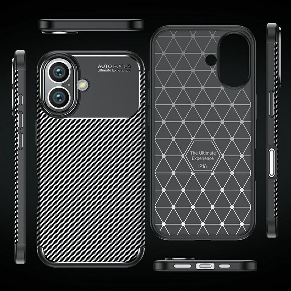 For iPhone 16 Case Carbon Fiber Texture TPU Phone Cover Heat Dissipation