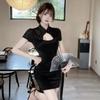 Spicy Chic Chest-Revealing Short-Sleeve Retro Qipao Dress - Fashionable, Slimming, Hip-Hugging Skirt