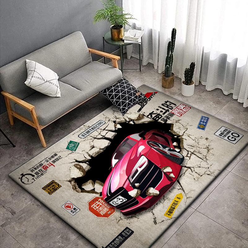 3D Vintage Car Area Rug Large,Carpet Rug for Living Room Bedroom Sofa Decoration,Doormat Kitchen Non-slip Floor Mat Picnic  Camp