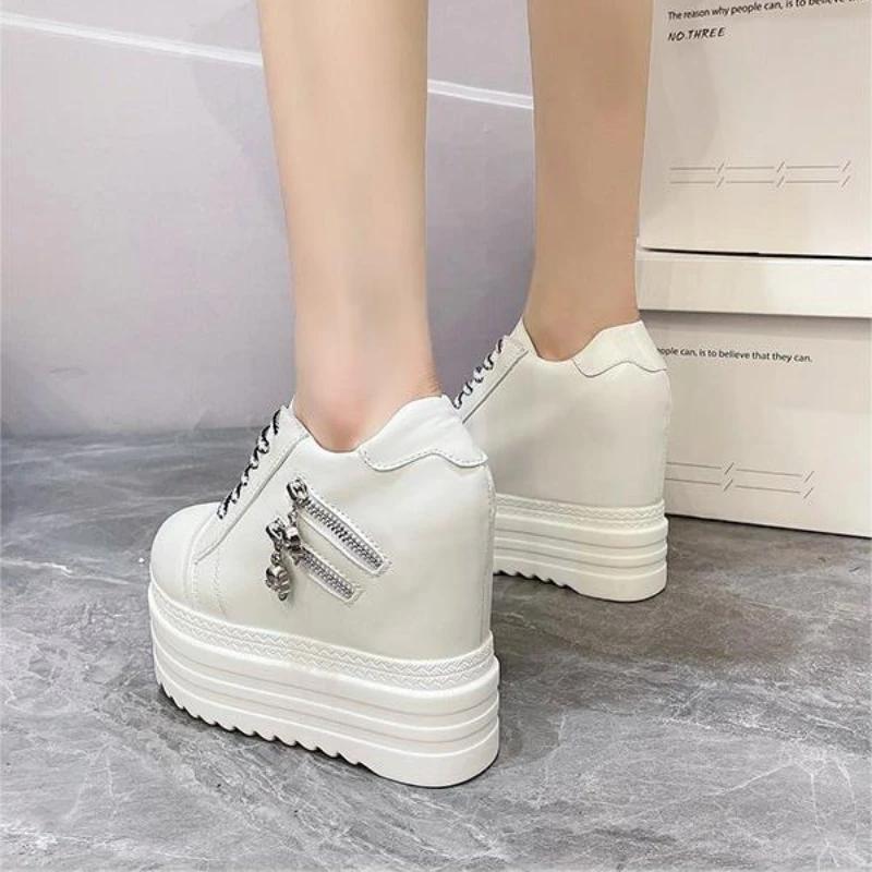 Fashion Fall Women Pumps Vintage Round Toe Wedges Female High Heel Shoes Sexy Nightclub Platformance Increased InternaI 10CM Shoes Black