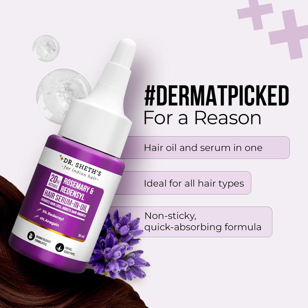 DR. Sheth's Rosmarin & Redensyl Haarserum-in-Öl 30 ml für Männer & Frauen Fördert das Haarwachstum
