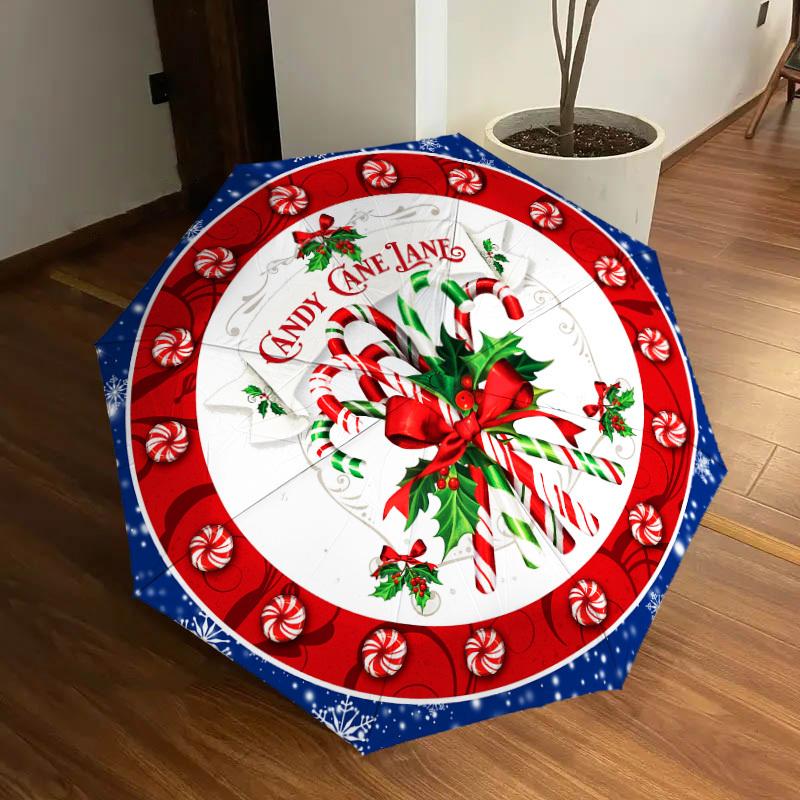 1pc Candy Cane Lane Christmas Decorations Umbrella with Plastic Handle,Suitable for All Seasons Home Travel Outdoor UmbrellaDD138