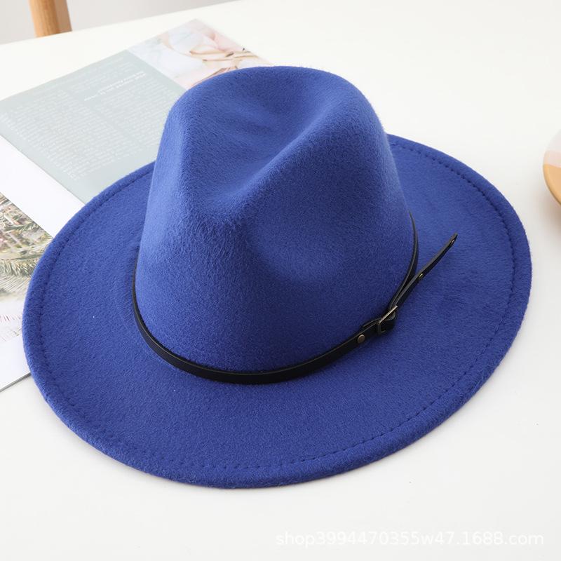 New Men's and Women's Woolen Top Hats, Jazz Hats, Retro Black Woolen Jazz Hats, Flat-brimmed Big Eaves Hats.