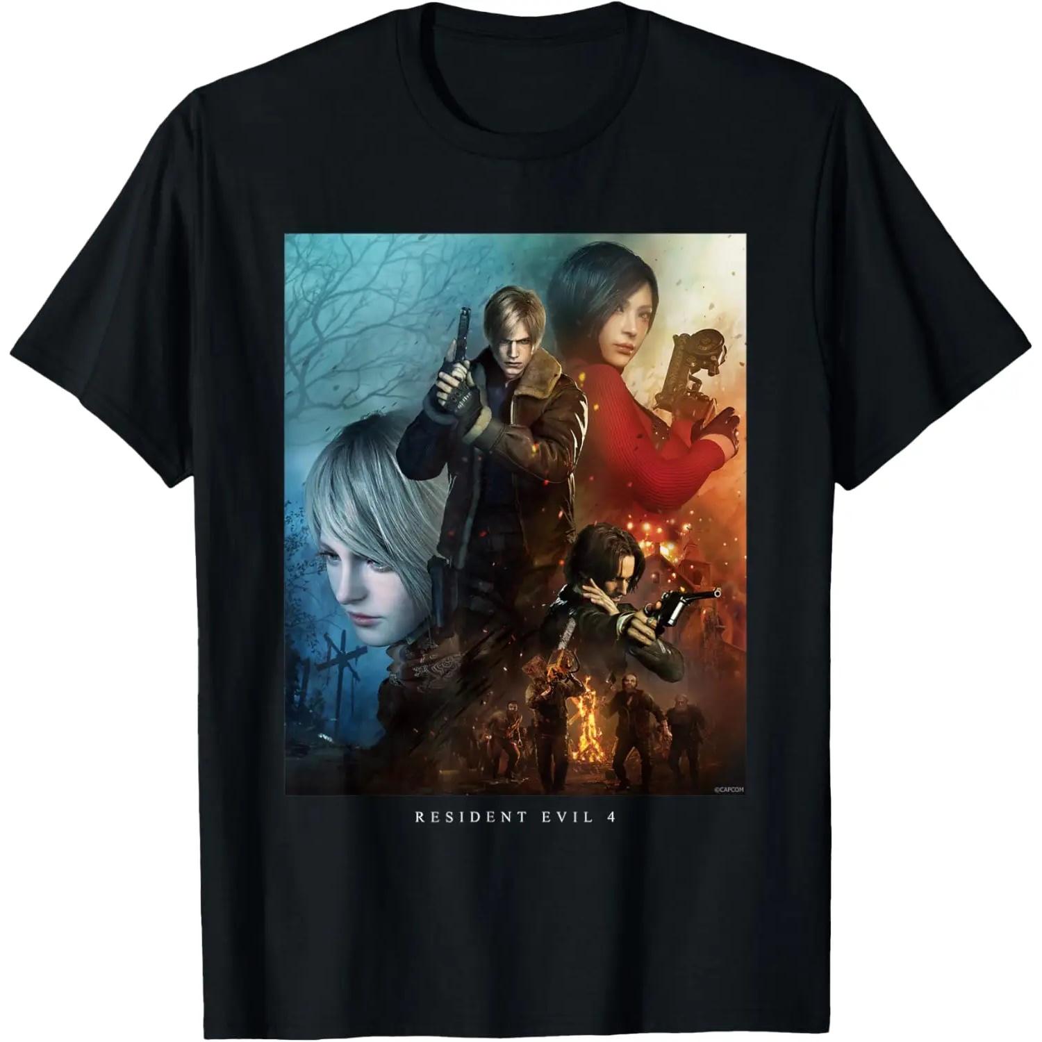 

2026 Новая футболка Resident Evil 4 Gold Edition Унисекс Высокое качество Оверсайз Мягкая футболка Хлопок Короткий рукав для Мужчин Женщин Футболка S чёрный
