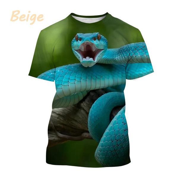 

Летний топ с круглым вырезом и 3D-принтом в виде кобры, модная повседневная мужская футболка с коротким рукавом XS