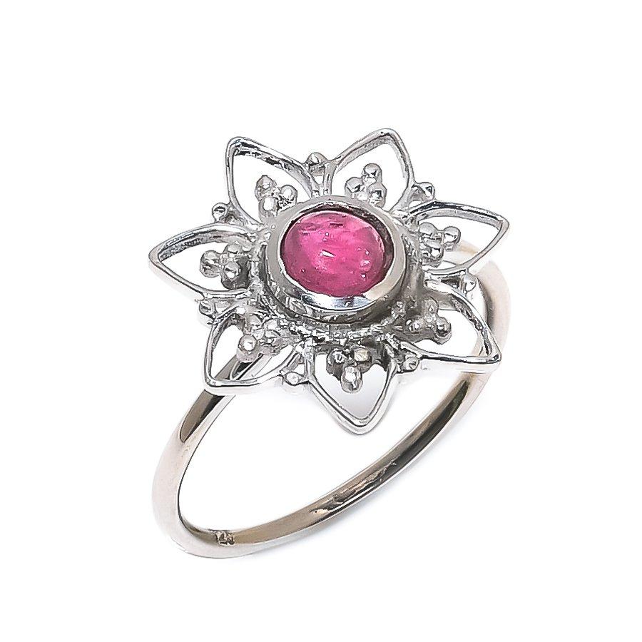Natural Pink Tourmaline Gemstone 925 Sterling Silver Filigree Ring Size  5.5 US