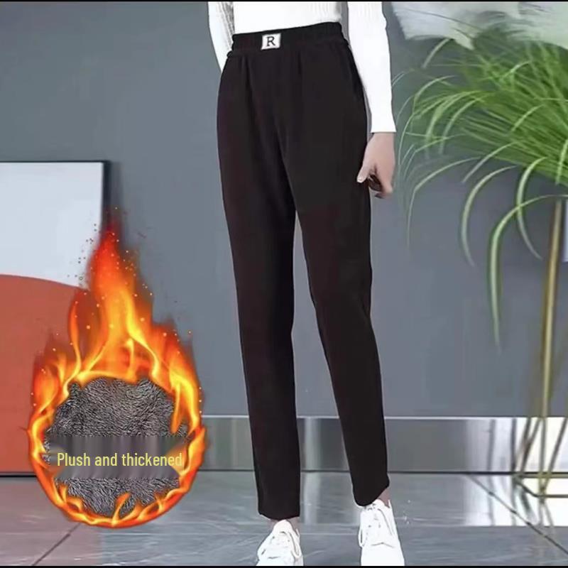 2024 Autumn/Winter Chenille Fleece-Lined Elastic Waist Straight-Leg Pants for Middle-Aged & Elderly Women
