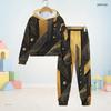 Kids Boys Girls Hooded Long Sleeve Printed Two Piece Set Black Gold Sweatshirt Cuffed Pants