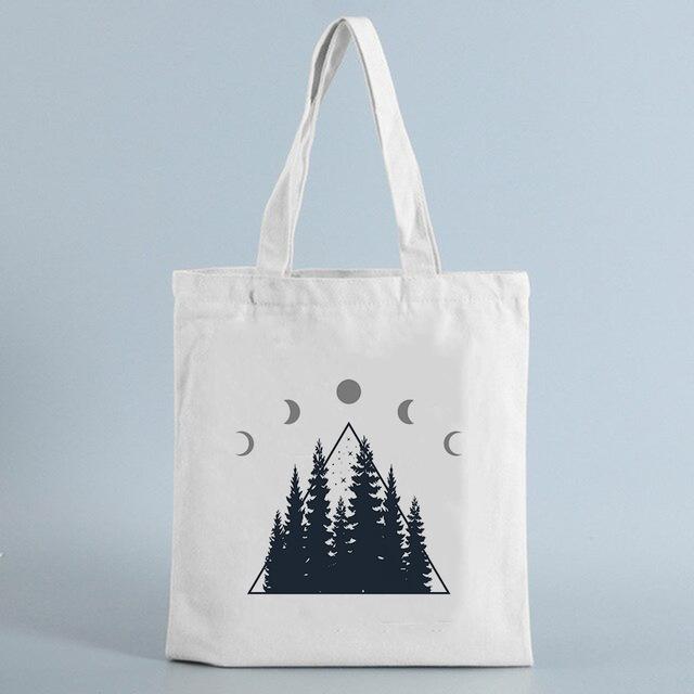 

Холщовая большая сумка с принтом «Темный лес», многоразовые тканевые сумки на плечо с горным дизайном, модная дорожная книга, студенческие сумки 34*42cm