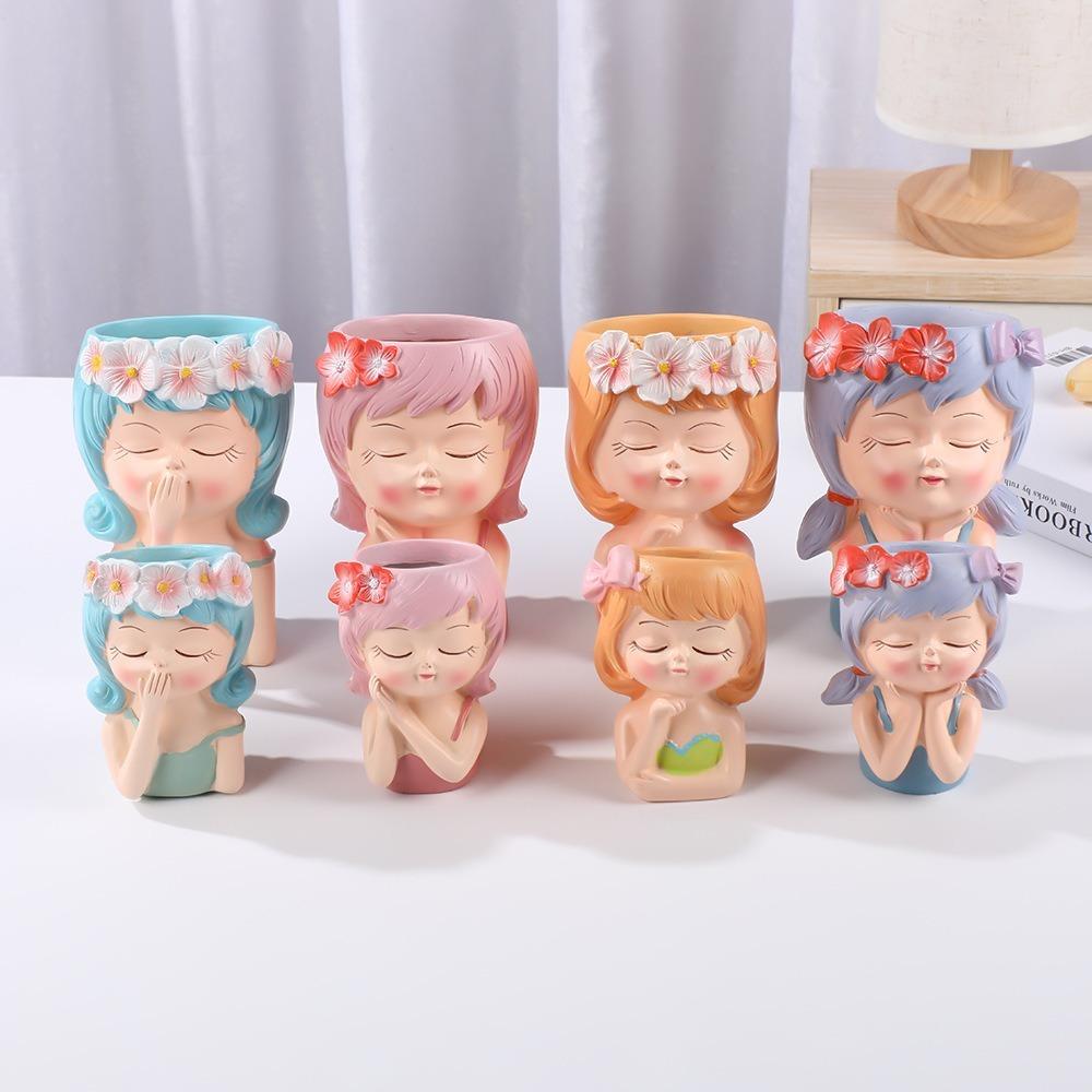 Cartoon Face Planters Pots Girl Statue Succulent Planter Pot Fairy Flowerpot  Cafe