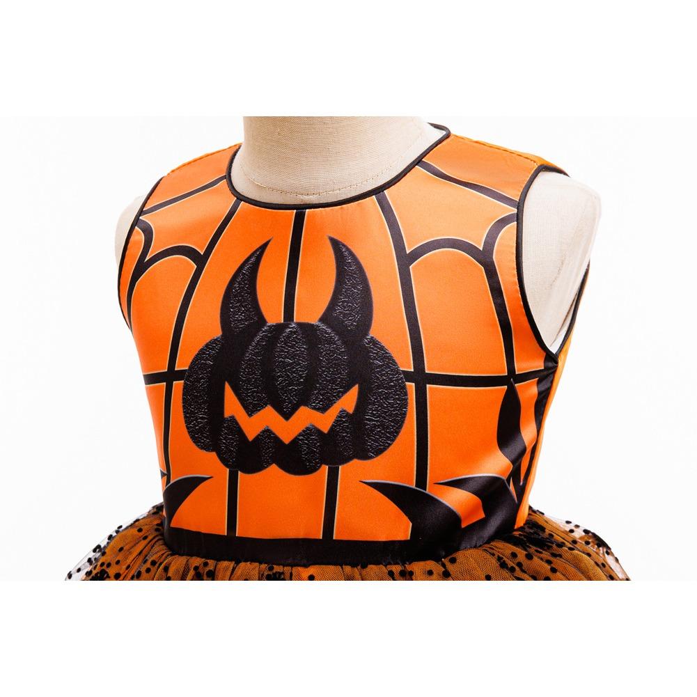 Halloween Bedrucktes Mesh-Kleid Kleid Hexenhut Pompon Dreiteiliges Set Mädchenkleid 936 Lieblingskleid für kleine Mädchen Kleider