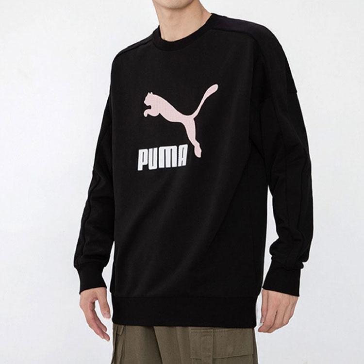 Puma Logo Print Crew Neck Long Sleeve Sweatshirt Unisex Tops Black 534515-01