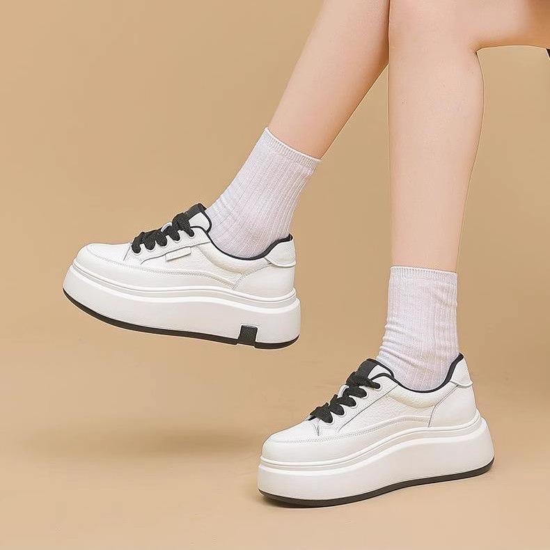 New platform women's shoes spring versatile sports casual shoes heightening lace-up lightweight lace-up board shoes