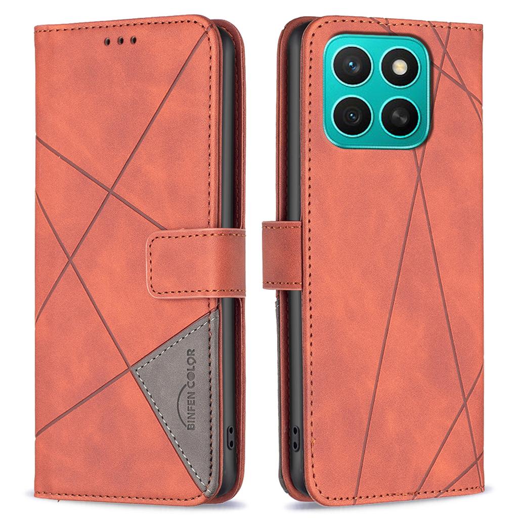 BINFEN COLOR For Honor X8c 4G Phone Cases Wallet Stand Geometry Imprinted Leather Cover