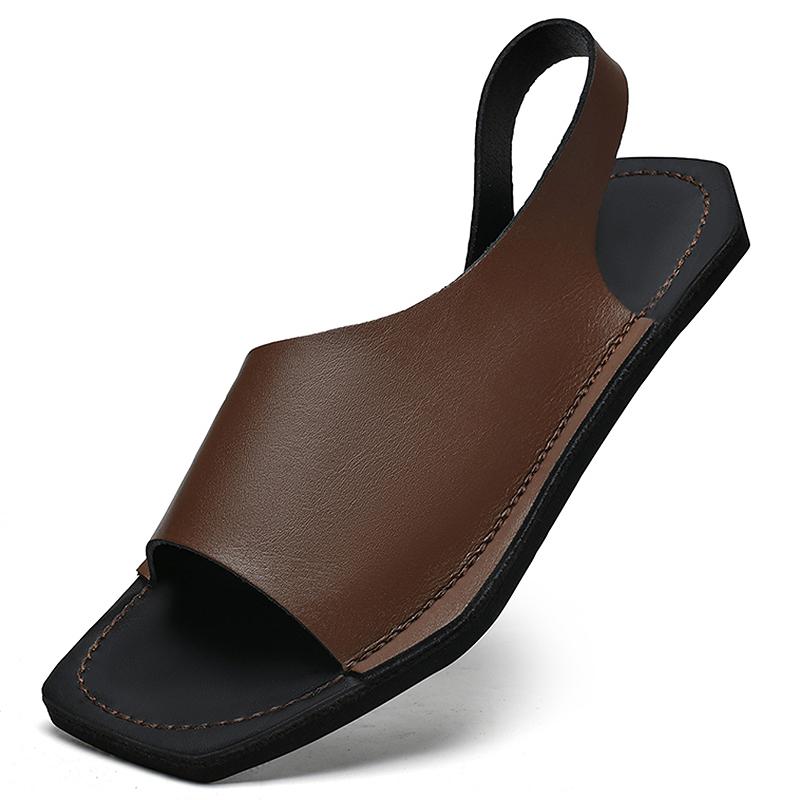 Fashion Casual Sandals Leather Male Flip Flops Stylish Open-toe Men's Sandals Summer Leisure Beach Flats Holiday Outdoor Male Slippers