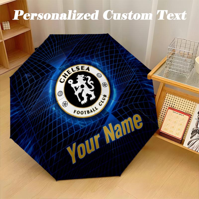 8 Rib Auto Folding Umbrella Chelsea FC Print Custom Name Text Portable Rain Gear