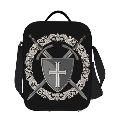 Knights Templar Cross Shield Symbol Medieval Sword Emblem Secret Order Insulated Lunch Bag Food Boxes Thermal Lunch Box Tote