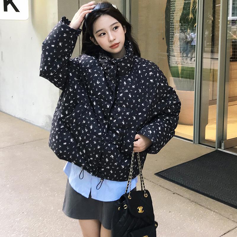 Small floral stand-up collar short down cotton-padded jacket new small bread jacket women's winter cotton-padded jacket