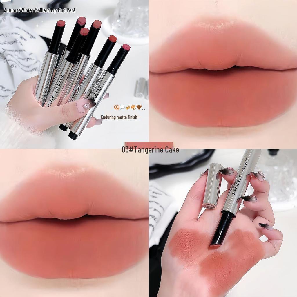 Sweet Mint Velvet Matte Lip Mud Stick: Soft Cotton Formula, Long-Lasting, Fade-Resistant, Autumn/Winter Bare Face Whitening Lipstick.