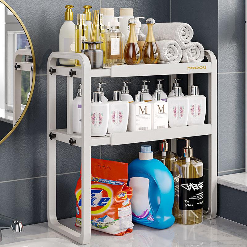 Multi-functional Expandable Kitchen & Bathroom Rack with Adjustable Shelves and Removable Hooks